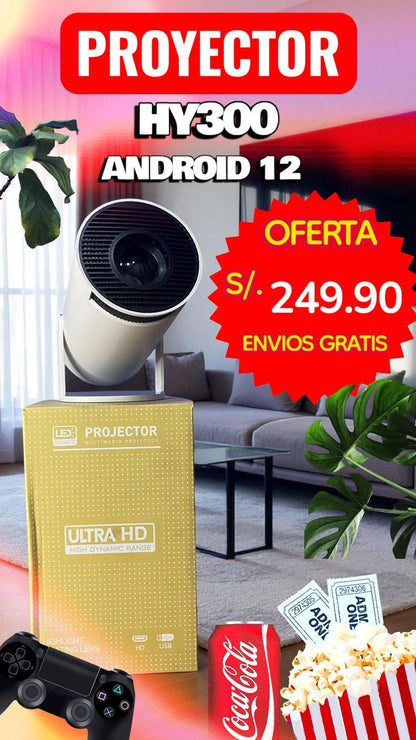 Proyector HY 300 SMART 4K con ANDROID, HDMI, WIFI Y BLUETOOH