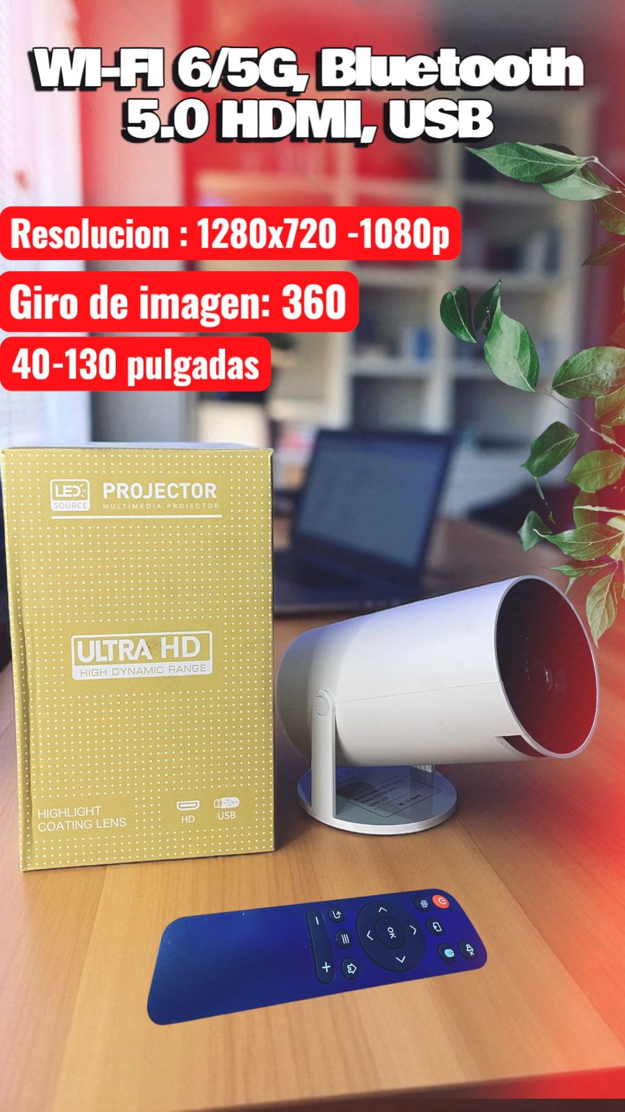 Proyector HY 300 SMART 4K con ANDROID, HDMI, WIFI Y BLUETOOH