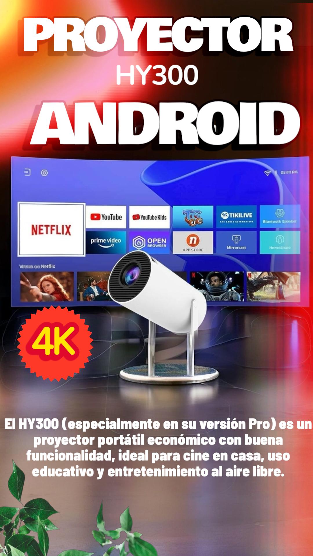 Proyector HY 300 SMART 4K con ANDROID, HDMI, WIFI Y BLUETOOH