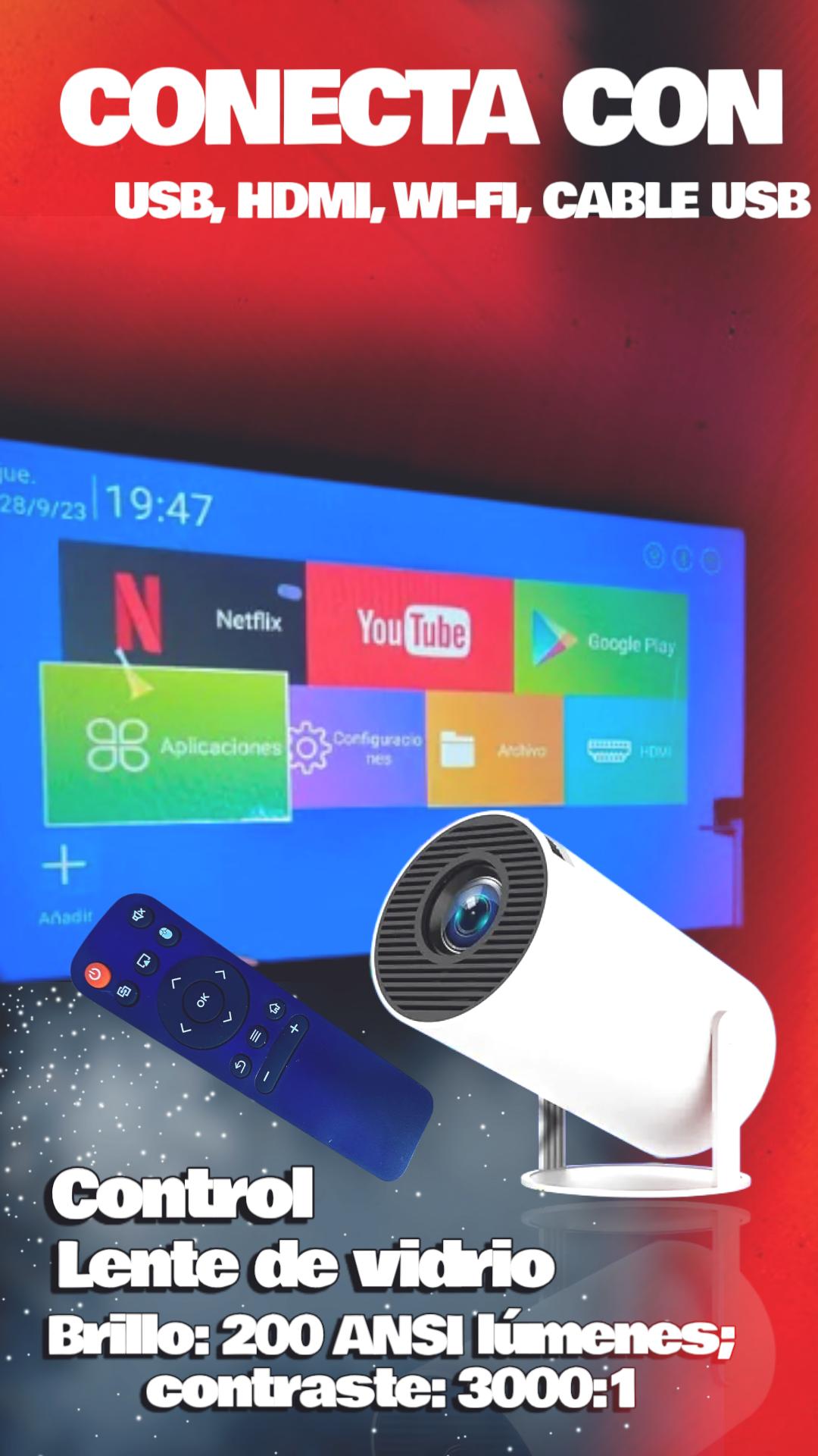 Proyector HY 300 SMART 4K con ANDROID, HDMI, WIFI Y BLUETOOH