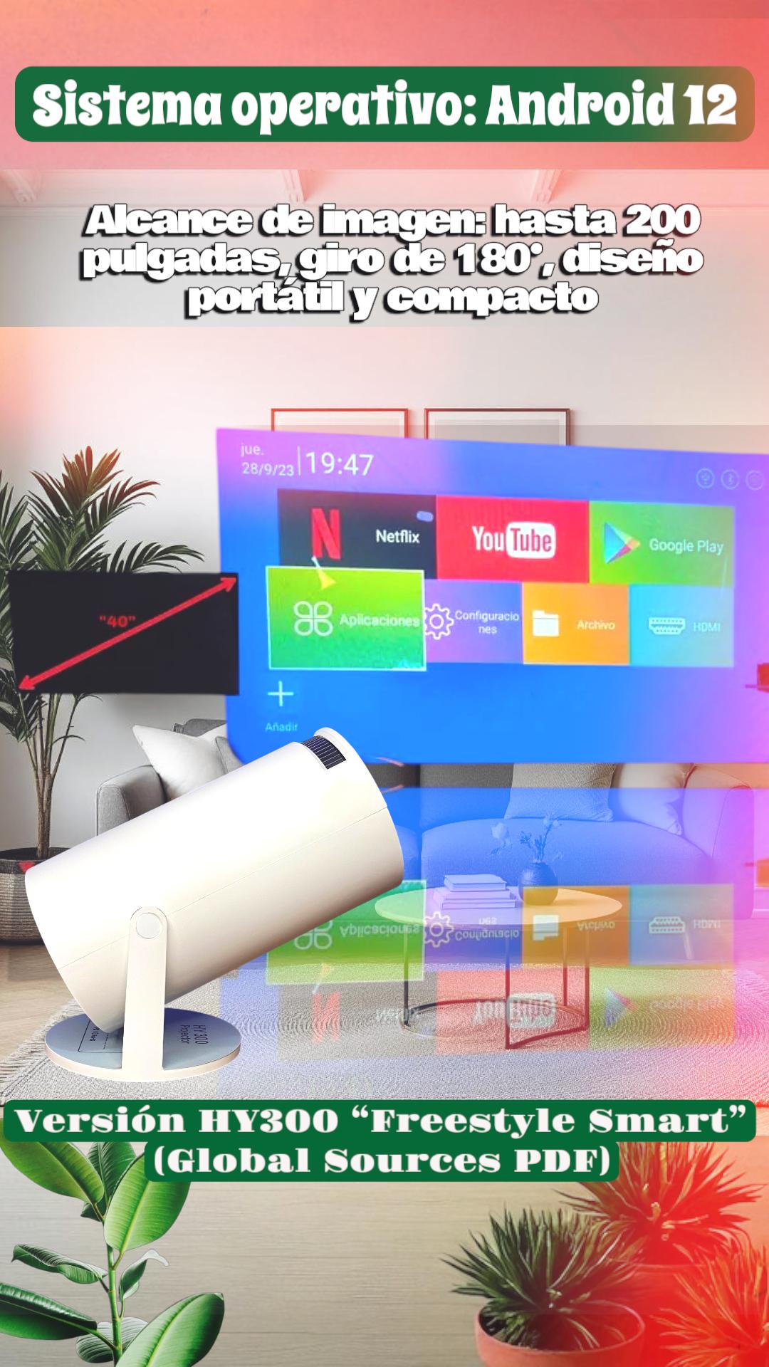 Proyector HY 300 SMART 4K con ANDROID, HDMI, WIFI Y BLUETOOH